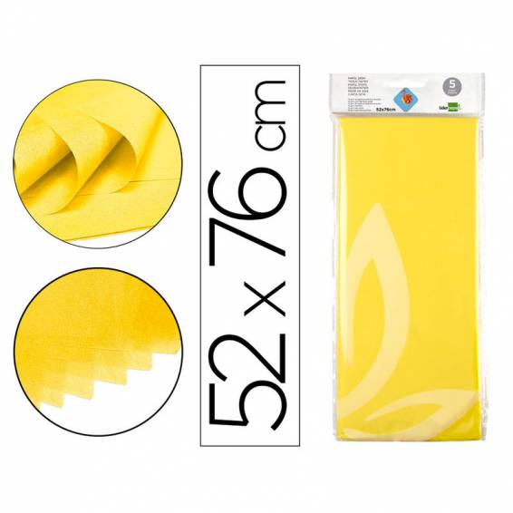 Papel seda liderpapel 52x76cm 18g/m2 bolsa de 5 hojas amarillo