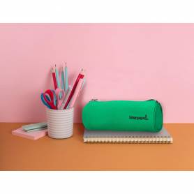 Bolso escolar liderpapel portatodo cilindrico con 2 cremalleras de nylon verde 205x75x75 mm