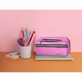 Bolso escolar liderpapel portatodo ovalado 3 bolsillos violeta pastel 195x40x100 mm