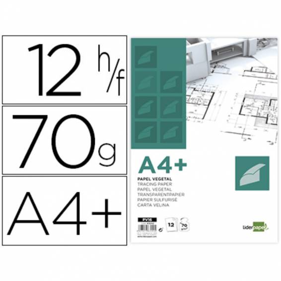 Papel dibujo liderpapel a4+ 320x240mm 70g/m2 vegetal sobre de 12 hojas