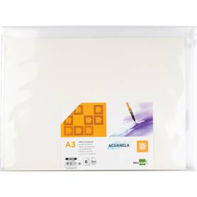 Papel dibujo liderpapel 297x420mm 300g/m2 acuarela pack de 6 hojas