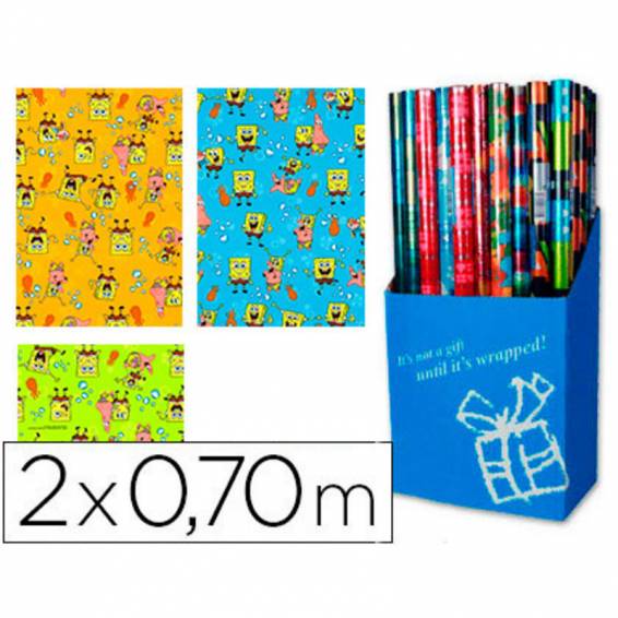 Papel de regalo infantil bob esponja rollo ancho 70 cm longitud 2 m modelos surtidos gramaje 60 gr