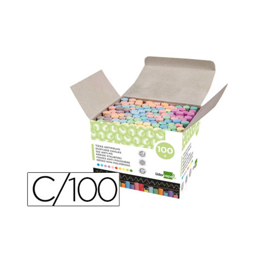 Tiza color antipolvo liderpapel caja de 100 unidades colores surtidos