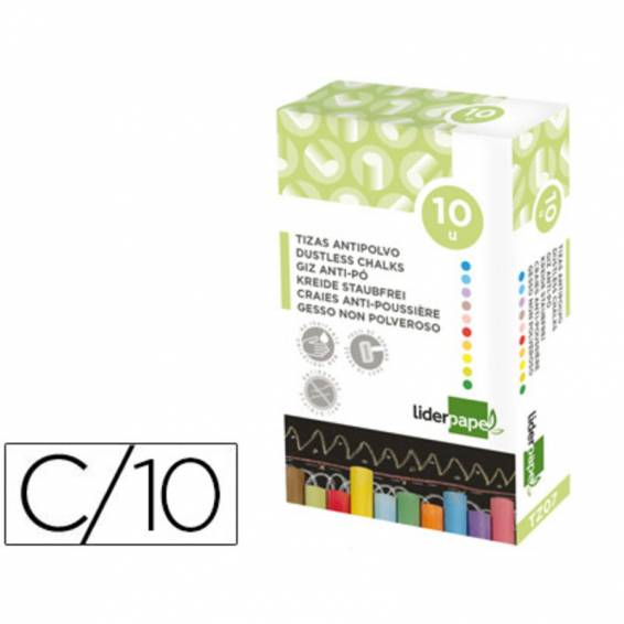 Tiza color antipolvo liderpapel caja de 10 unidades colores surtidos