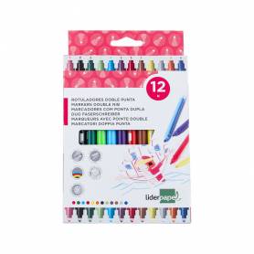 Rotulador liderpapel duo doble punta fina y gruesa caja de 12 unidades colores surtidos