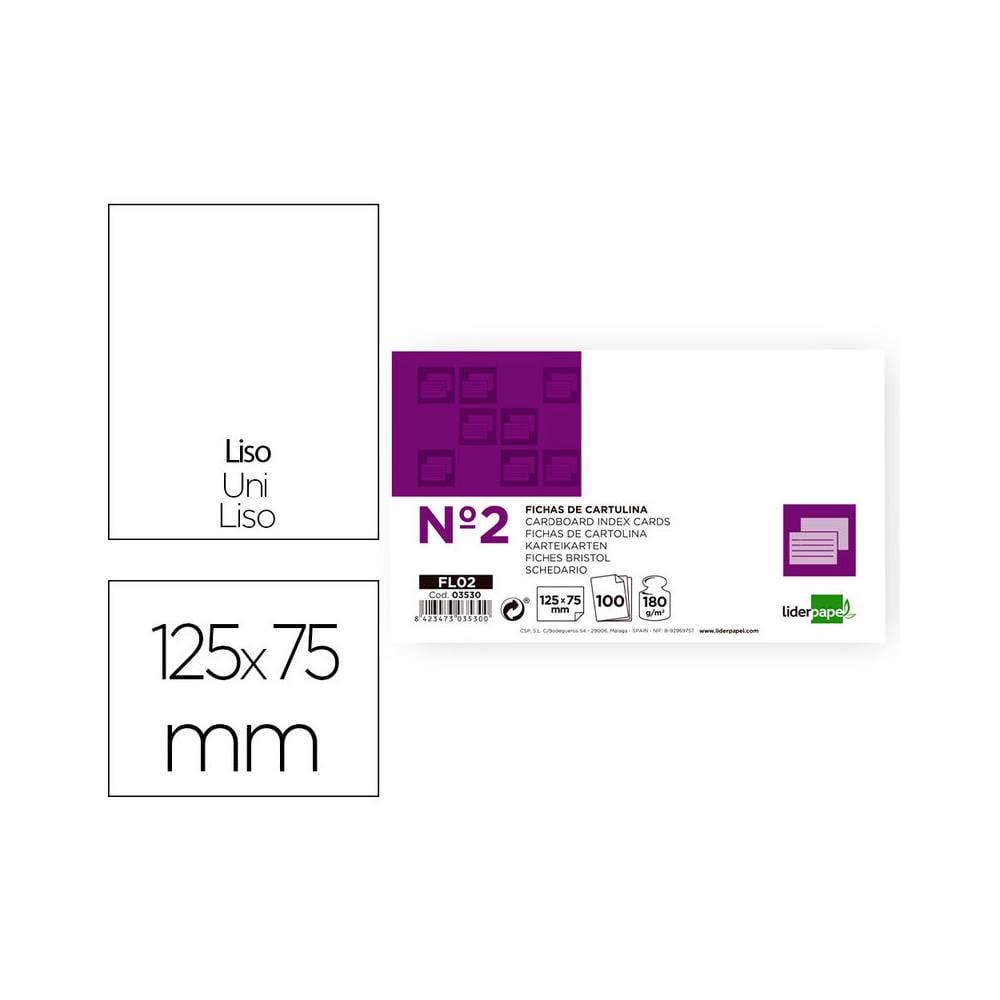 Ficha liderpapel lisa nº2 75 x 125mm paquete de 100 180g