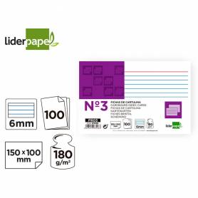 Ficha liderpapel rayada nº3 100x150 mm 180g/m2 paquete de 100 unidades