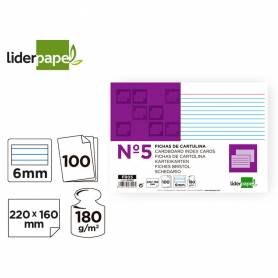 Ficha liderpapel rayada nº5 160x220 mm 180g/m2 paquete de 100 unidades