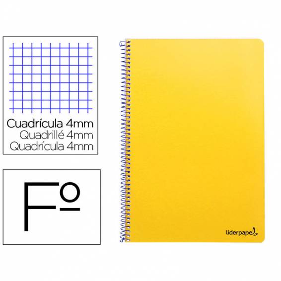 Cuaderno espiral liderpapel folio smart tapa blanda 80h 60gr cuadro 4mm con margen color amarillo