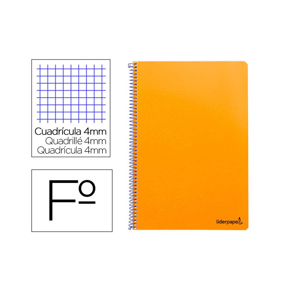 Cuaderno espiral liderpapel folio smart tapa blanda 80h 60gr cuadro 4mm con margen color naranja