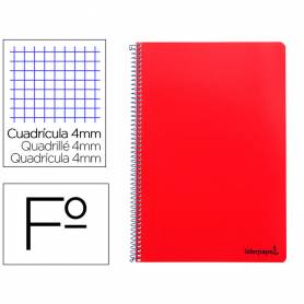 Cuaderno espiral liderpapel folio smart tapa blanda 80h 60gr cuadro 4mm con margen color rojo