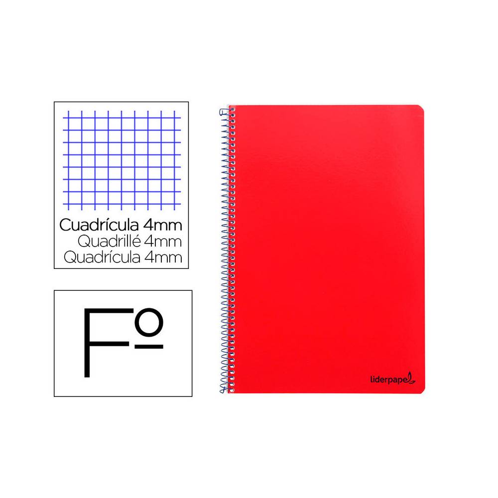 Cuaderno espiral liderpapel folio smart tapa blanda 80h 60gr cuadro 4mm con margen color rojo