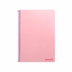 Cuaderno espiral liderpapel folio smart tapa blanda 80h 60gr cuadro 4mm con margen color rosa