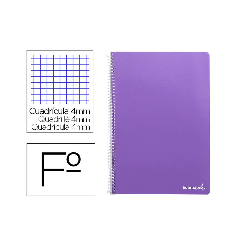 Cuaderno espiral liderpapel folio smart tapa blanda 80h 60gr cuadro 4mm con margen color violeta