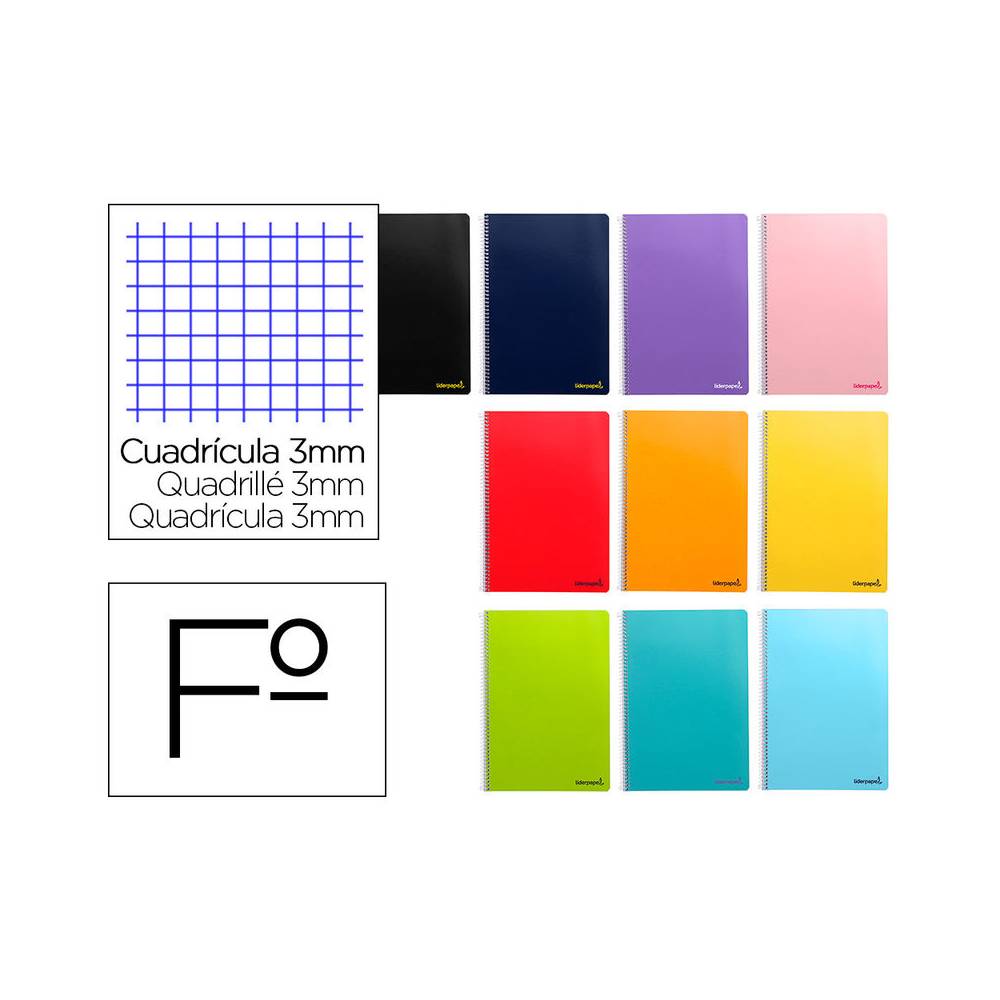 Cuaderno espiral liderpapel folio smart tapa blanda 80h 60gr cuadro 3 mm con margen colores surtidos