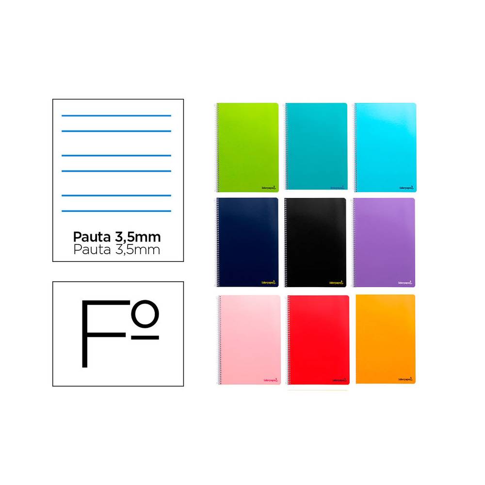 Cuaderno espiral liderpapel folio smart tapa blanda 80h 60gr pauta 3,5mm con margen colores surtidos