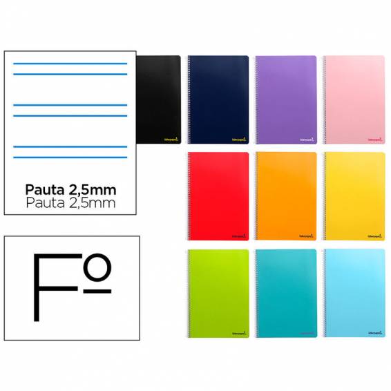 Cuaderno espiral liderpapel folio smart tapa blanda 80h 60gr pauta 2,5mm con margen colores surtidos