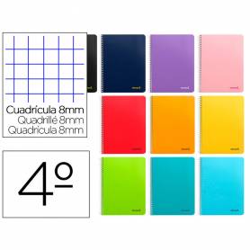 Cuaderno espiral liderpapel cuarto smart tapa blanda 80h 60gr cuadro 8mm con margen colores surtidos