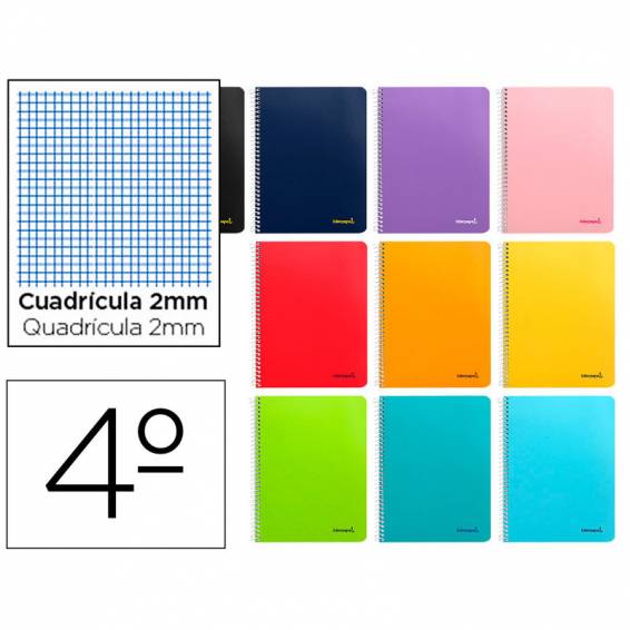 Cuaderno espiral liderpapel cuarto smart tapa blanda 80h 60gr milimetrado 2mm colores surtidos