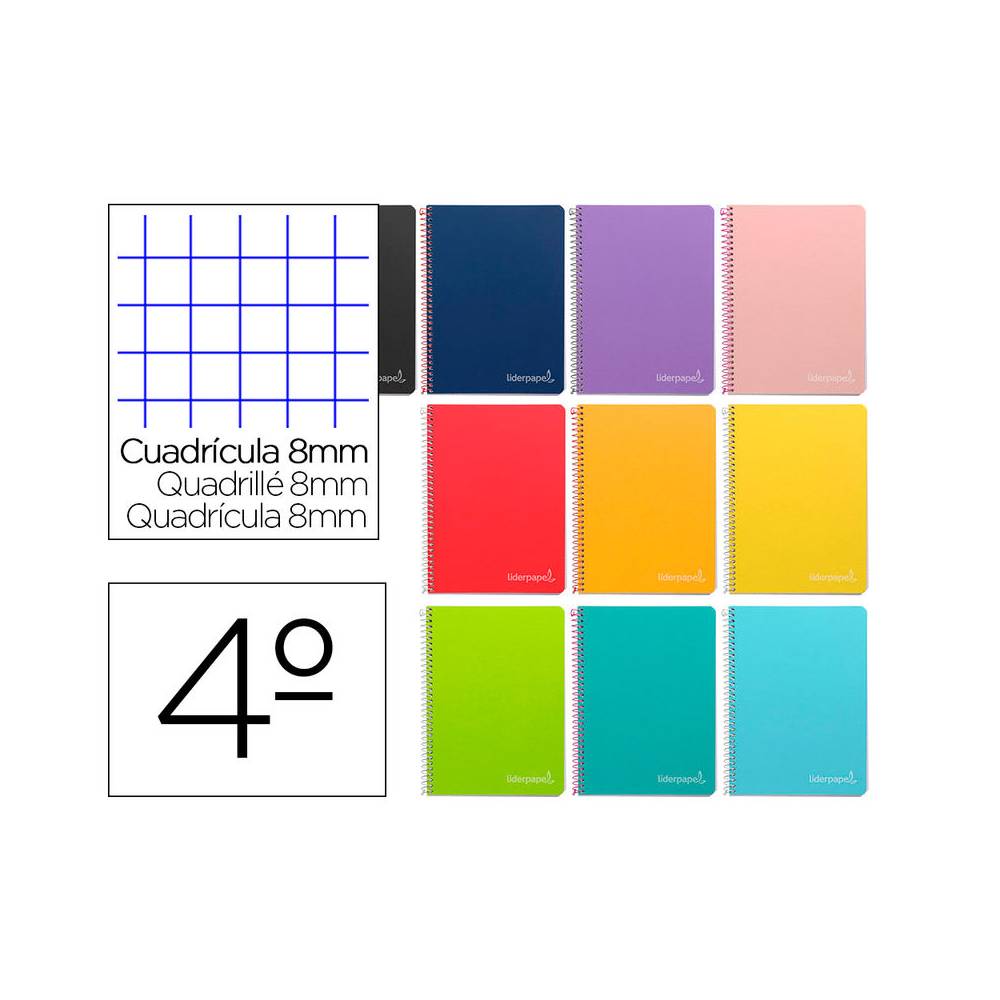 Cuaderno espiral liderpapel cuarto witty tapa dura 80h 75gr cuadro 8mm con margen colores surtidos