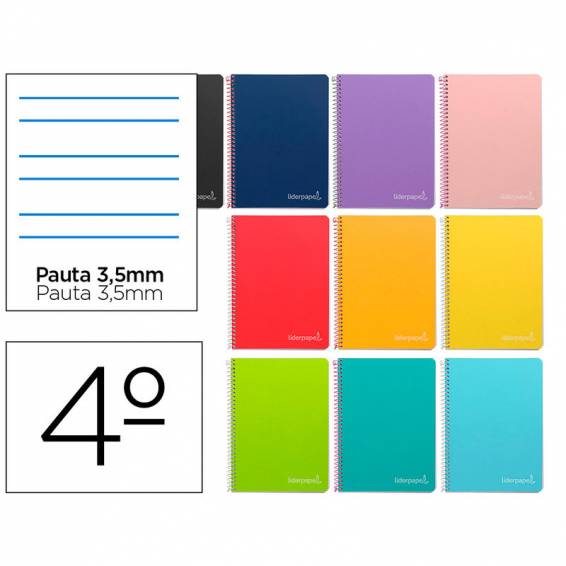 Cuaderno espiral liderpapel cuarto witty tapa dura 80h 75gr rayado montessori 3,5 mm colores surtidos