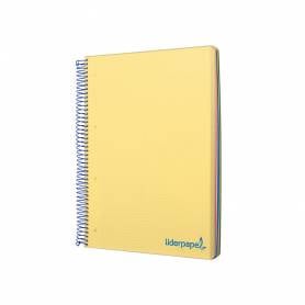 Cuaderno espiral liderpapel a4 micro wonder tapa plastico 120h 90 gr cuadro 5 mm 5 banda4 taladros color amarillo