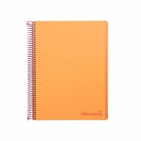 Cuaderno espiral liderpapel a4 micro wonder tapa plastico 120h 90 gr cuadro 5 mm 5 banda4 taladros color naranja