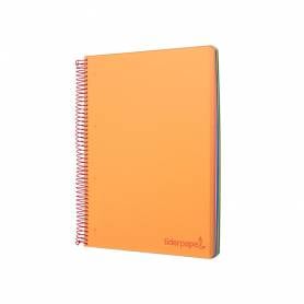 Cuaderno espiral liderpapel a4 micro wonder tapa plastico 120h 90 gr cuadro 5 mm 5 banda4 taladros color naranja