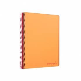 Cuaderno espiral liderpapel a4 micro wonder tapa plastico 120h 90 gr cuadro 5 mm 5 banda4 taladros color naranja