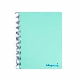 Cuaderno espiral liderpapel a4 micro wonder tapa plastico 120h 90 gr cuadro 5 mm 5 bandas 4 taladros color verde