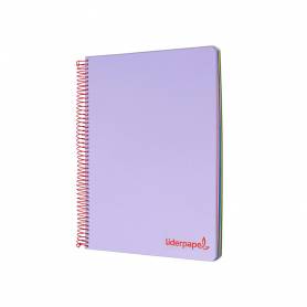 Cuaderno espiral liderpapel a4 micro wonder tapa plastico 120h 90 gr cuadro 5 mm 5 banda4 taladros color lila