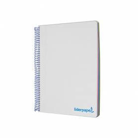 Cuaderno espiral liderpapel a4 micro wonder tapa plastico 120h 90 gr cuadro 5 mm 5 bandas 4 taladros color gris