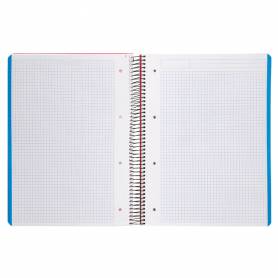 Cuaderno espiral liderpapel a4 micro wonder tapa plastico 120h 90 gr cuadro 5 mm 5 bandas 4 taladros color rojo