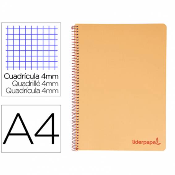 Cuaderno espiral liderpapel a4 wonder tapa plastico 80h 90gr cuadro 4mm con margen color naranja