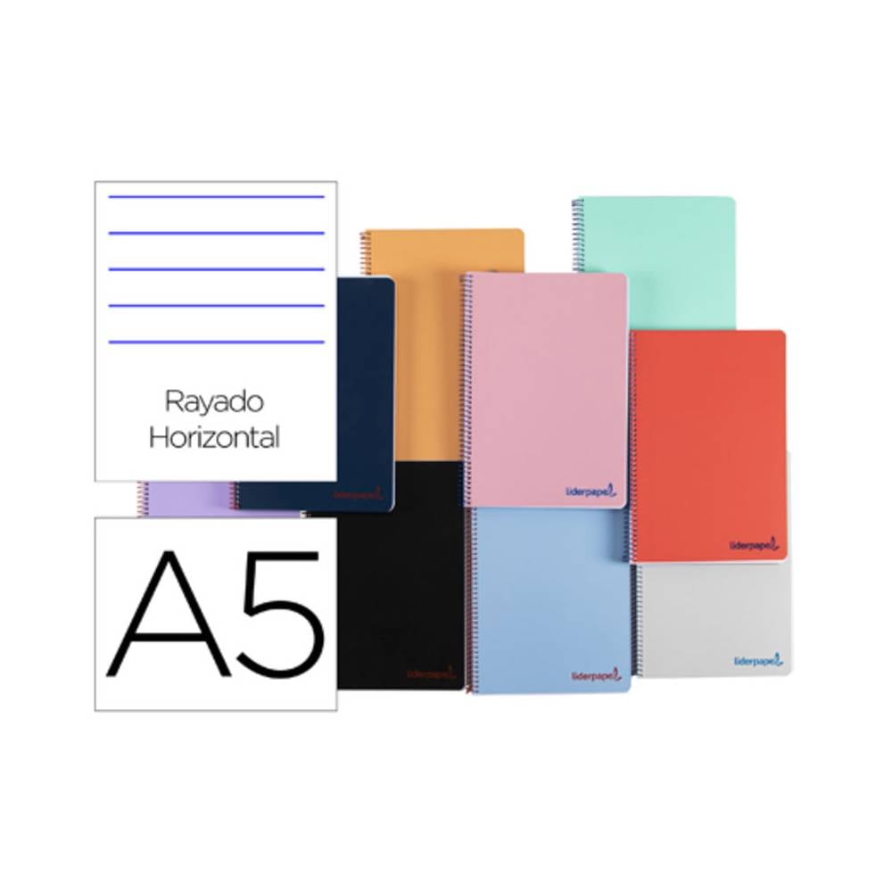 Cuaderno espiral liderpapel a5 wonder tapa plastico 80h 90g rayado horizontal con margen colores surtidos