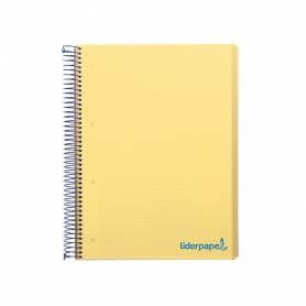 Cuaderno espiral liderpapel a5 micro wonder tapa plastico 120h 90g cuadro 5mm 5 bandas 6 taladros color amarillo