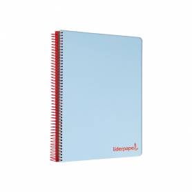 Cuaderno espiral liderpapel a5 micro wonder tapa plastico 120h 90g cuadro 5mm 5 bandas 6 taladros color celeste