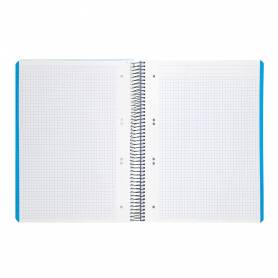 Cuaderno espiral liderpapel a5 micro wonder tapa plastico 120h 90g cuadro 5mm 5 bandas 6 taladros color celeste