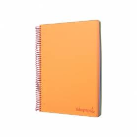 Cuaderno espiral liderpapel a5 micro wonder tapa plastico 120h 90g cuadro 5mm 5 bandas 6 taladros color naranja