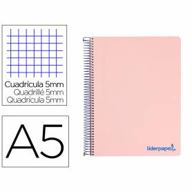 Cuaderno espiral liderpapel a5 micro wonder tapa plastico 120h 90g cuadro 5mm 5 bandas 6 taladros color rosa