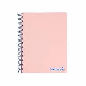 Cuaderno espiral liderpapel a5 micro wonder tapa plastico 120h 90g cuadro 5mm 5 bandas 6 taladros color rosa