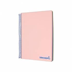 Cuaderno espiral liderpapel a5 micro wonder tapa plastico 120h 90g cuadro 5mm 5 bandas 6 taladros color rosa