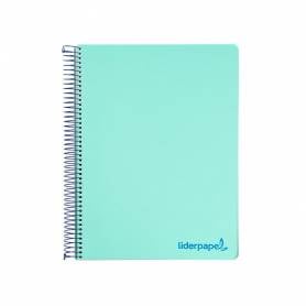 Cuaderno espiral liderpapel a5 micro wonder tapa plastico 120h 90g cuadro 5mm 5 bandas 6 taladros color verde