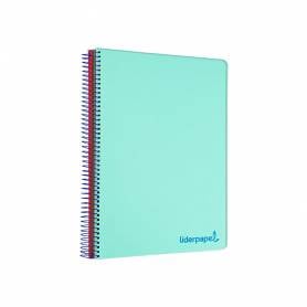 Cuaderno espiral liderpapel a5 micro wonder tapa plastico 120h 90g cuadro 5mm 5 bandas 6 taladros color verde