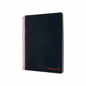 Cuaderno espiral liderpapel a5 micro wonder tapa plastico 120h 90g cuadro 5mm 5 bandas 6 taladros color negro