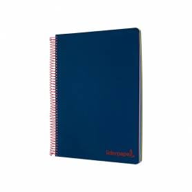 Cuaderno espiral liderpapel a5 micro wonder tapa plastico 120h 90g cuadro 5mm 5 bandas 6 taladros color azul marino