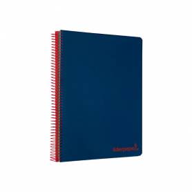 Cuaderno espiral liderpapel a5 micro wonder tapa plastico 120h 90g cuadro 5mm 5 bandas 6 taladros color azul marino