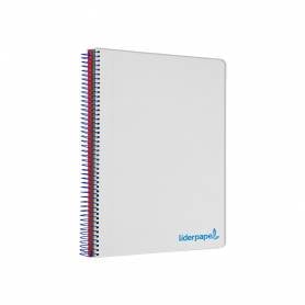 Cuaderno espiral liderpapel a5 micro wonder tapa plastico 120h 90g cuadro 5mm 5 bandas 6 taladros color gris