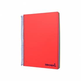 Cuaderno espiral liderpapel a5 micro wonder tapa plastico 120h 90g cuadro 5mm 5 bandas 6 taladros color rojo