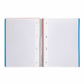 Cuaderno espiral liderpapel a5 micro wonder tapa plastico 120h 90g cuadro 5mm 5 bandas 6 taladros color rojo